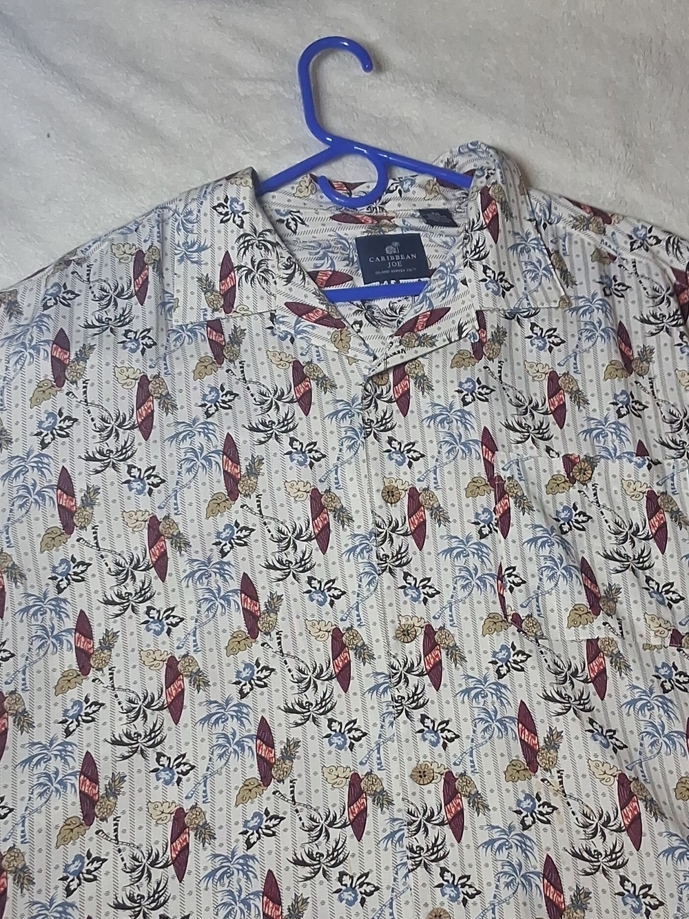 Caribbean Joe XXL White Short-Sleeve Camp Shirt with Surf & Palm Print